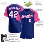 Royal Authentic Jersey White-Pink Baseball Custom Sleeves Raglan Royal Authentic Jersey White-Pink Baseball Custom Sleeves Raglan