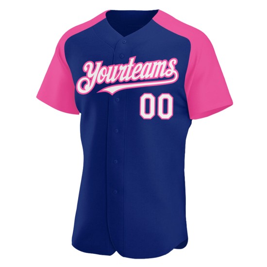 Royal Authentic Jersey White-Pink Baseball Custom Sleeves Raglan Royal Authentic Jersey White-Pink Baseball Custom Sleeves Raglan