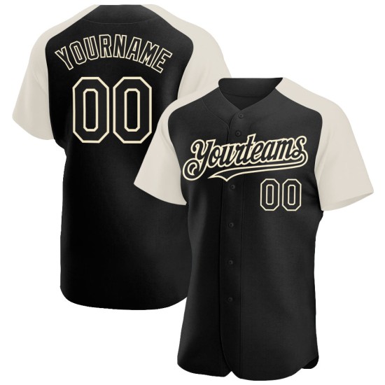 Baseball Black Jersey Raglan Authentic Cream Custom Sleeves Baseball Black Jersey Raglan Authentic Cream Custom Sleeves