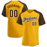 Authentic Jersey Custom Baseball Brown-White Raglan Sleeves Gold Authentic Jersey Custom Baseball Brown-White Raglan Sleeves Gold