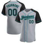 Authentic Black-Teal Baseball Gray Sleeves Jersey Raglan Custom Authentic Black-Teal Baseball Gray Sleeves Jersey Raglan Custom