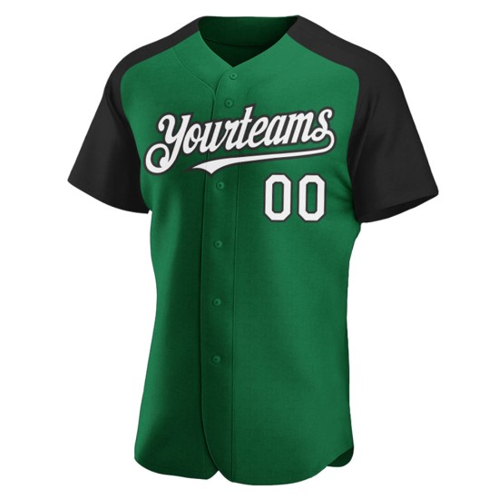 Custom Raglan Sleeves White-Black Kelly Baseball Authentic Green Jersey Custom Raglan Sleeves White-Black Kelly Baseball Authentic Green Jersey