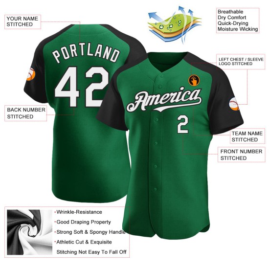 Custom Raglan Sleeves White-Black Kelly Baseball Authentic Green Jersey Custom Raglan Sleeves White-Black Kelly Baseball Authentic Green Jersey