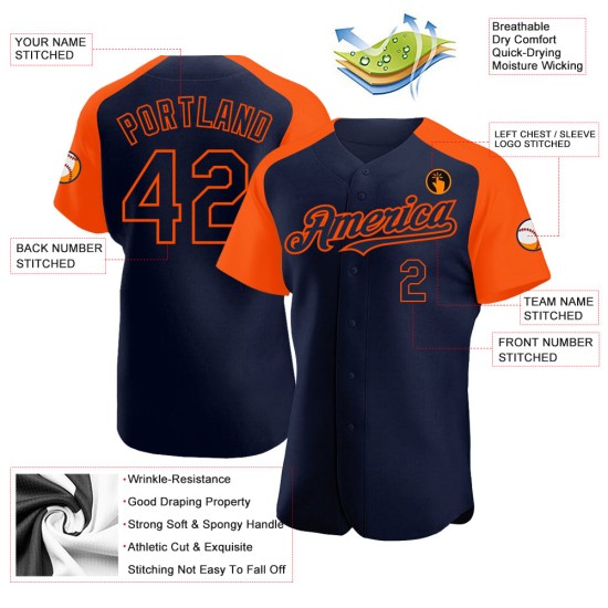 Jersey Custom Raglan Baseball Navy Orange Sleeves Authentic Jersey Custom Raglan Baseball Navy Orange Sleeves Authentic