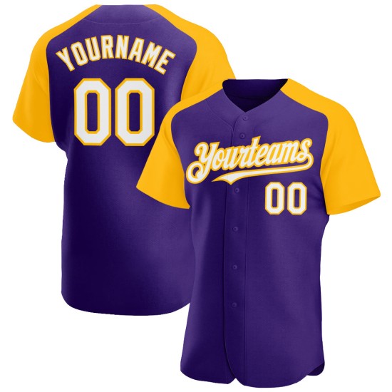Jersey White-Gold Baseball Authentic Raglan Purple Custom Sleeves Jersey White-Gold Baseball Authentic Raglan Purple Custom Sleeves