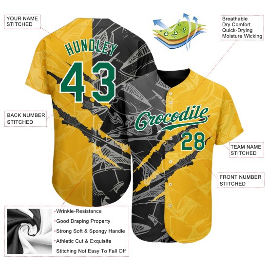 3D Authentic Green Pattern Custom Graffiti Yellow-Black Baseball Jersey Scratch Kelly 3D Authentic Green Pattern Custom Graffiti Yellow-Black Baseball Jersey Scratch Kelly