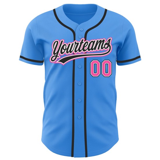 Custom Baseball Pink-Black Jersey Authentic Blue Electric Custom Baseball Pink-Black Jersey Authentic Blue Electric