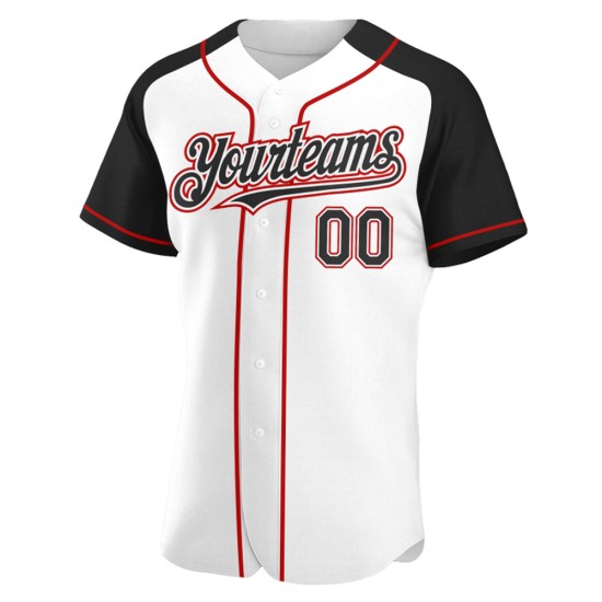 Baseball White Sleeves Black-Red Authentic Jersey Custom Raglan Baseball White Sleeves Black-Red Authentic Jersey Custom Raglan