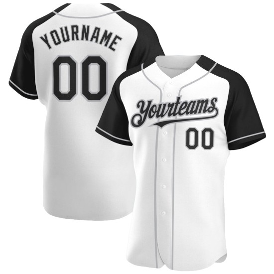 Raglan Jersey Black-Gray Custom White Authentic Sleeves Baseball Raglan Jersey Black-Gray Custom White Authentic Sleeves Baseball