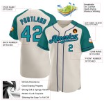 Raglan Sleeves Authentic Teal-Navy Cream Baseball Jersey Custom Raglan Sleeves Authentic Teal-Navy Cream Baseball Jersey Custom