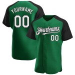 Custom Raglan Sleeves White-Black Kelly Baseball Authentic Green Jersey Custom Raglan Sleeves White-Black Kelly Baseball Authentic Green Jersey