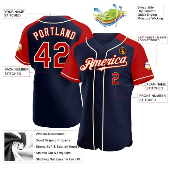 Jersey Red-Cream Authentic Navy Baseball Custom Raglan Sleeves Jersey Red-Cream Authentic Navy Baseball Custom Raglan Sleeves