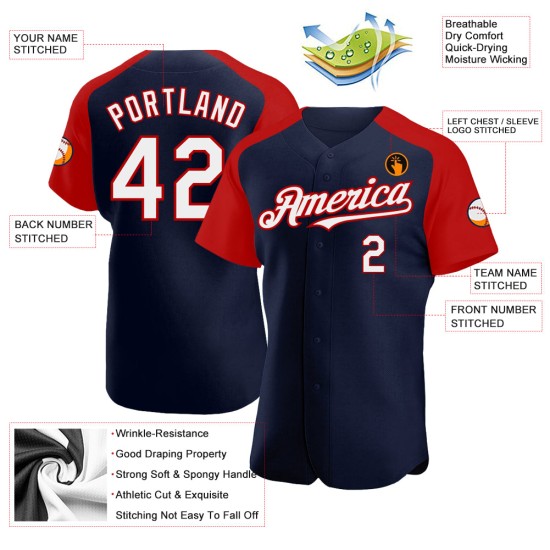 White-Red Jersey Baseball Sleeves Authentic Custom Navy Raglan White-Red Jersey Baseball Sleeves Authentic Custom Navy Raglan