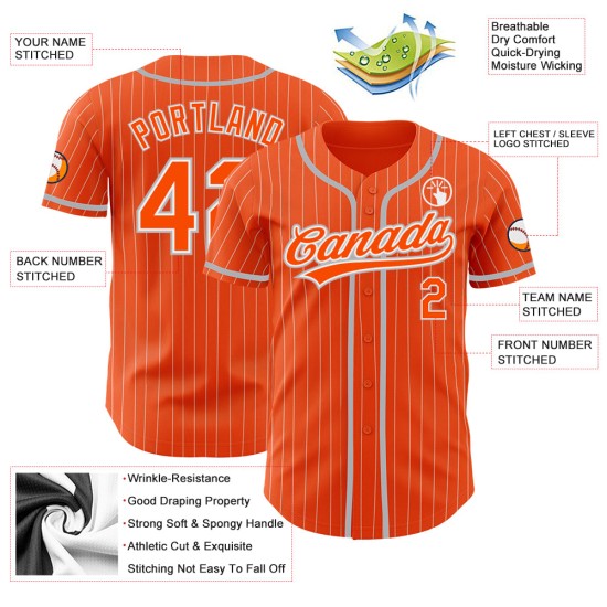 Orange Authentic Jersey Custom Baseball Pinstripe White Gray Orange Authentic Jersey Custom Baseball Pinstripe White Gray