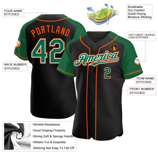 Custom Black Raglan Kelly Jersey Authentic Baseball Sleeves Green-Orange Custom Black Raglan Kelly Jersey Authentic Baseball Sleeves Green-Orange