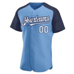 Light Baseball White-Navy Jersey Raglan Authentic Sleeves Custom Blue Light Baseball White-Navy Jersey Raglan Authentic Sleeves Custom Blue