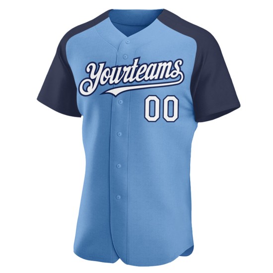 Light Baseball White-Navy Jersey Raglan Authentic Sleeves Custom Blue Light Baseball White-Navy Jersey Raglan Authentic Sleeves Custom Blue