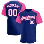 Royal Authentic Jersey White-Pink Baseball Custom Sleeves Raglan Royal Authentic Jersey White-Pink Baseball Custom Sleeves Raglan