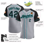 Authentic Black-Teal Baseball Gray Sleeves Jersey Raglan Custom Authentic Black-Teal Baseball Gray Sleeves Jersey Raglan Custom