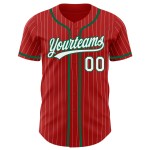 Custom White Green Kelly Baseball Pinstripe Authentic Jersey Red Custom White Green Kelly Baseball Pinstripe Authentic Jersey Red