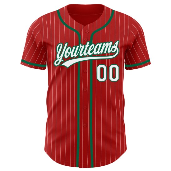 Custom White Green Kelly Baseball Pinstripe Authentic Jersey Red Custom White Green Kelly Baseball Pinstripe Authentic Jersey Red