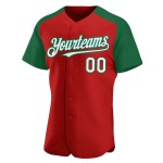 Custom Baseball Raglan Sleeves Authentic Red White-Kelly Jersey Green Custom Baseball Raglan Sleeves Authentic Red White-Kelly Jersey Green