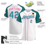 Jersey Raglan Teal-Pink Authentic Custom Sleeves Baseball White Jersey Raglan Teal-Pink Authentic Custom Sleeves Baseball White