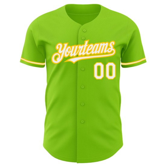 White-Yellow Authentic Neon Jersey Green Baseball Custom White-Yellow Authentic Neon Jersey Green Baseball Custom
