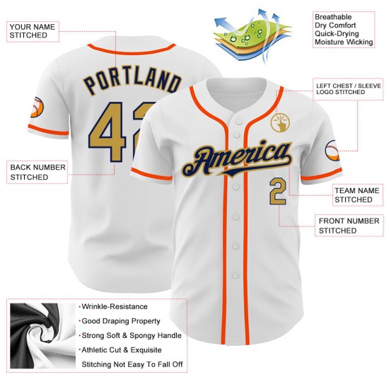 Baseball Old Gold Authentic Custom Navy-Orange Jersey White Baseball Old Gold Authentic Custom Navy-Orange Jersey White