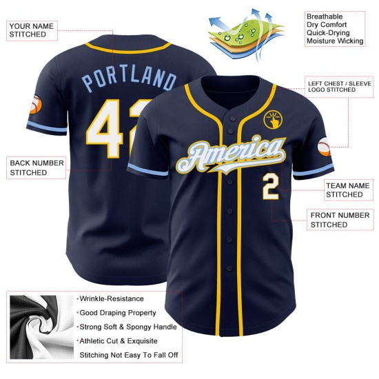 Jersey Authentic Yellow-Light Custom Blue White Navy Baseball Jersey Authentic Yellow-Light Custom Blue White Navy Baseball