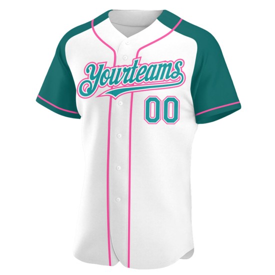 Jersey Raglan Teal-Pink Authentic Custom Sleeves Baseball White Jersey Raglan Teal-Pink Authentic Custom Sleeves Baseball White