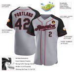 Jersey Gray Black-Crimson Raglan Custom Authentic Baseball Sleeves Jersey Gray Black-Crimson Raglan Custom Authentic Baseball Sleeves