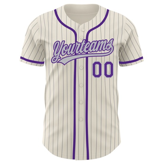 Custom Baseball Gray Authentic Purple Jersey Cream Pinstripe Custom Baseball Gray Authentic Purple Jersey Cream Pinstripe