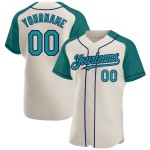 Raglan Sleeves Authentic Teal-Navy Cream Baseball Jersey Custom Raglan Sleeves Authentic Teal-Navy Cream Baseball Jersey Custom