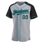 Authentic Black-Teal Baseball Gray Sleeves Jersey Raglan Custom Authentic Black-Teal Baseball Gray Sleeves Jersey Raglan Custom
