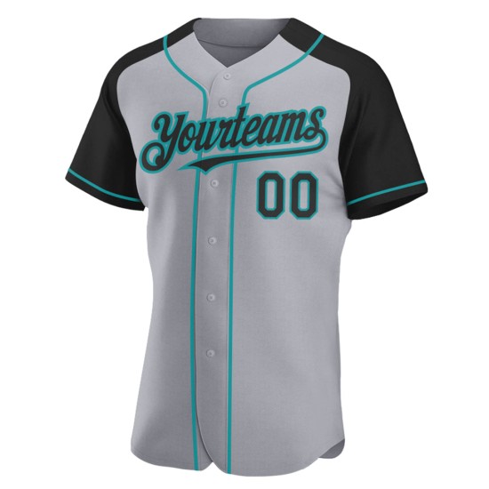 Authentic Black-Teal Baseball Gray Sleeves Jersey Raglan Custom Authentic Black-Teal Baseball Gray Sleeves Jersey Raglan Custom