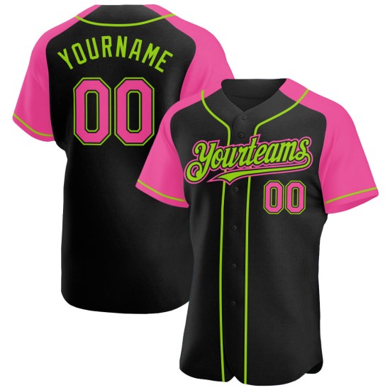 Jersey Raglan Authentic Baseball Pink-Neon Custom Black Green Sleeves Jersey Raglan Authentic Baseball Pink-Neon Custom Black Green Sleeves