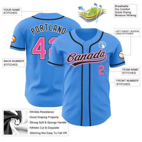 Custom Baseball Pink-Black Jersey Authentic Blue Electric Custom Baseball Pink-Black Jersey Authentic Blue Electric
