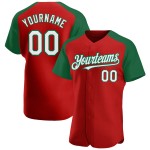 Custom Baseball Raglan Sleeves Authentic Red White-Kelly Jersey Green Custom Baseball Raglan Sleeves Authentic Red White-Kelly Jersey Green