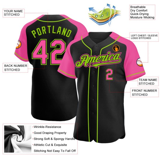 Jersey Raglan Authentic Baseball Pink-Neon Custom Black Green Sleeves Jersey Raglan Authentic Baseball Pink-Neon Custom Black Green Sleeves