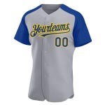 Royal-Yellow Raglan Baseball Gray Custom Jersey Authentic Sleeves