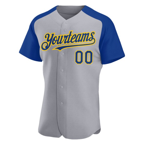 Royal-Yellow Raglan Baseball Gray Custom Jersey Authentic Sleeves
