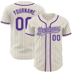 Custom Baseball Gray Authentic Purple Jersey Cream Pinstripe Custom Baseball Gray Authentic Purple Jersey Cream Pinstripe