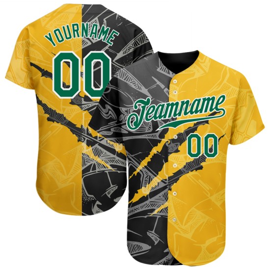 3D Authentic Green Pattern Custom Graffiti Yellow-Black Baseball Jersey Scratch Kelly 3D Authentic Green Pattern Custom Graffiti Yellow-Black Baseball Jersey Scratch Kelly