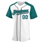 Sleeves Raglan Baseball Authentic White Teal-Black Jersey Custom Sleeves Raglan Baseball Authentic White Teal-Black Jersey Custom
