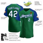 Baseball White-Royal Sleeves Green Jersey Raglan Kelly Authentic Custom Baseball White-Royal Sleeves Green Jersey Raglan Kelly Authentic Custom