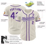 Custom Baseball Gray Authentic Purple Jersey Cream Pinstripe Custom Baseball Gray Authentic Purple Jersey Cream Pinstripe