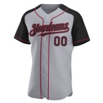 Jersey Gray Black-Crimson Raglan Custom Authentic Baseball Sleeves Jersey Gray Black-Crimson Raglan Custom Authentic Baseball Sleeves
