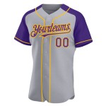Authentic Purple-Gold Raglan Baseball Gray Sleeves Jersey Custom