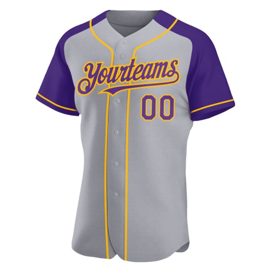 Authentic Purple-Gold Raglan Baseball Gray Sleeves Jersey Custom